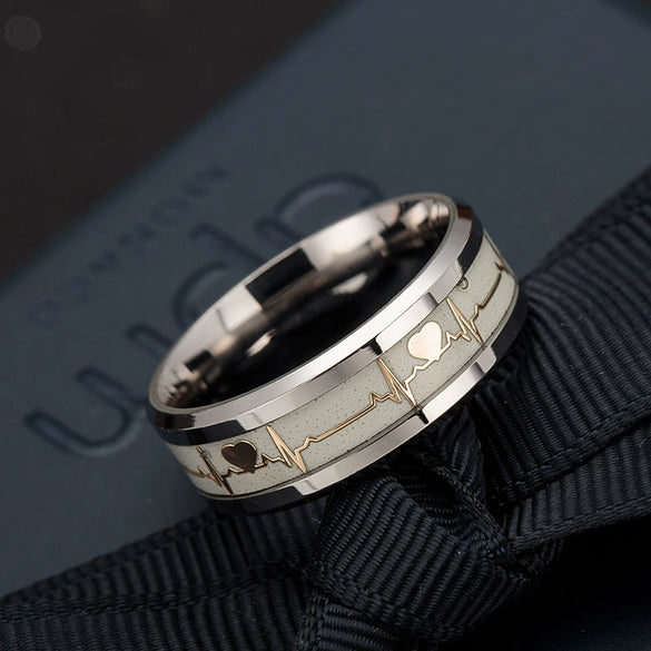 Wholesale Stainless Steel Luminous Heartbeat Ring With Letters Numbers Text Pattern Unisex