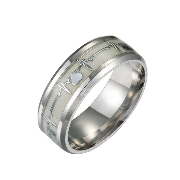 Wholesale Stainless Steel Luminous Heartbeat Ring With Letters Numbers Text Pattern Unisex