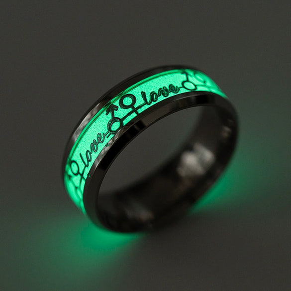 Wholesale Stainless Steel Luminous Lettering Love Couple Ring Electroplated