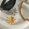 Wholesale Stainless Steel Maple Leaf Ring With Geometric Design And Electroplating For Women