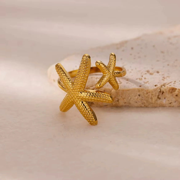 Wholesale Stainless Steel Marine Elements Starfish Open Ring Electroplated For Women