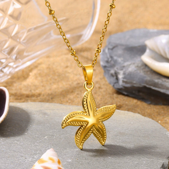 Wholesale Stainless Steel Marine Life Starfish Conch Ins Style Necklace With Geometric Pattern And Electroplating