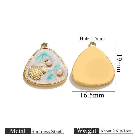 Wholesale Stainless Steel Marine Style Pendants With Shells Mermaids Turtles Square Oval Shapes Electroplated