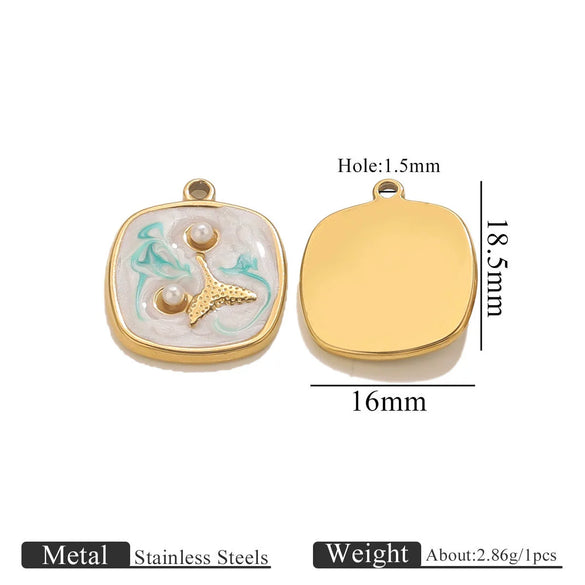 Wholesale Stainless Steel Marine Style Pendants With Shells Mermaids Turtles Square Oval Shapes Electroplated