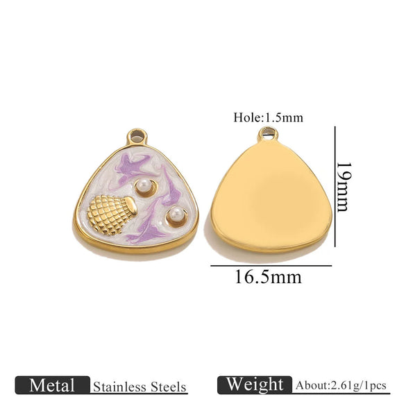 Wholesale Stainless Steel Marine Style Pendants With Shells Mermaids Turtles Square Oval Shapes Electroplated