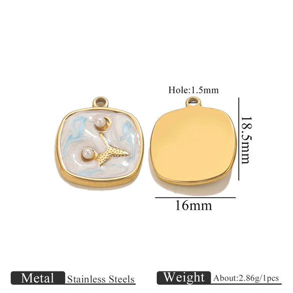 Wholesale Stainless Steel Marine Style Pendants With Shells Mermaids Turtles Square Oval Shapes Electroplated