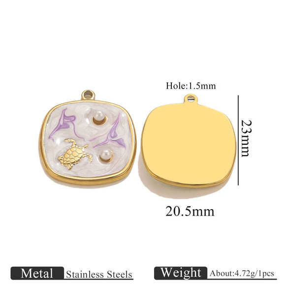 Wholesale Stainless Steel Marine Style Pendants With Shells Mermaids Turtles Square Oval Shapes Electroplated