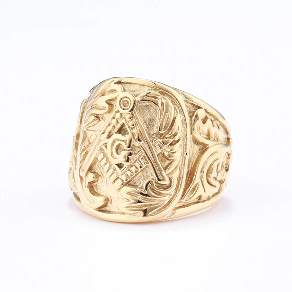 Wholesale Stainless Steel Masonic Ring With Carved Letters Numbers Text And Polish Finish For Men And Women