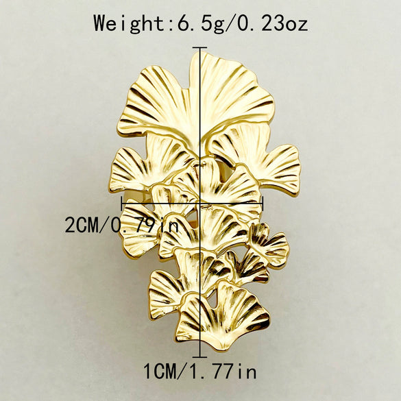 Wholesale Stainless Steel Medievalstyle Ginkgo Leaf Stacked Long Earrings Plated With Gold