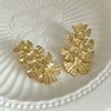 Wholesale Stainless Steel Medievalstyle Ginkgo Leaf Stacked Long Earrings Plated With Gold
