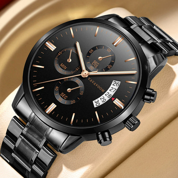 Wholesale Stainless Steel Men's Leisure Quartz Watch With Round Dial Waterproof