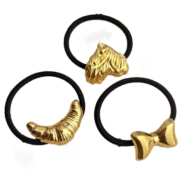 Wholesale Stainless Steel Metal Heartshaped Crescent Geometric Elastic Hair Rope Hair Accessories With Electroplating Treatment