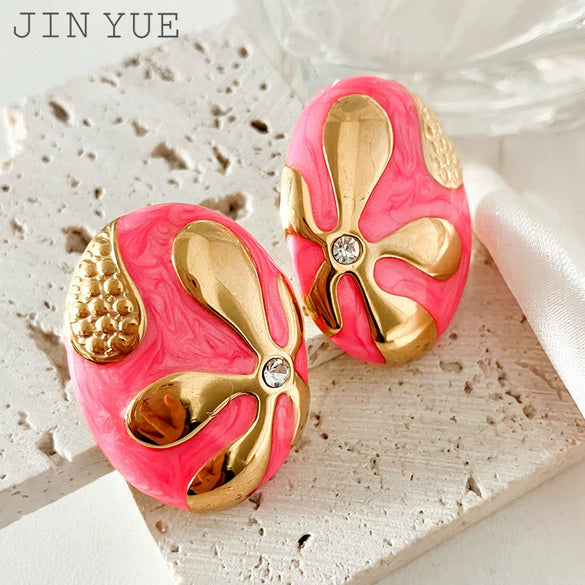 Wholesale Stainless Steel Midancient Vintage Oval Drop Earrings With Flower Pattern For Women Electroplated