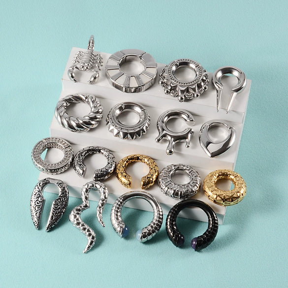 Wholesale Stainless Steel Minimalist Geometric Specialshaped Scorpion Snake Lock Cshaped Sun Moon Flower Ear Expansion Earrings With Polishing