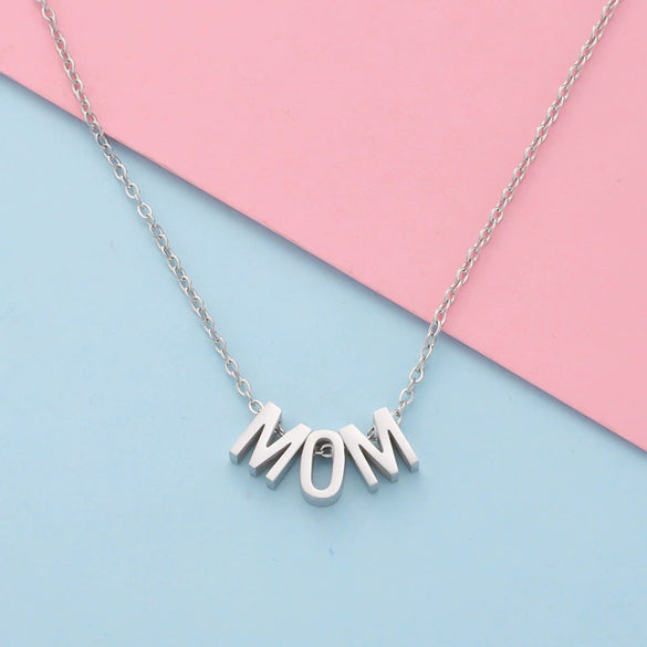 Wholesale Stainless Steel Mirror Polished Letter Pendant Necklace With Water Wave Chain