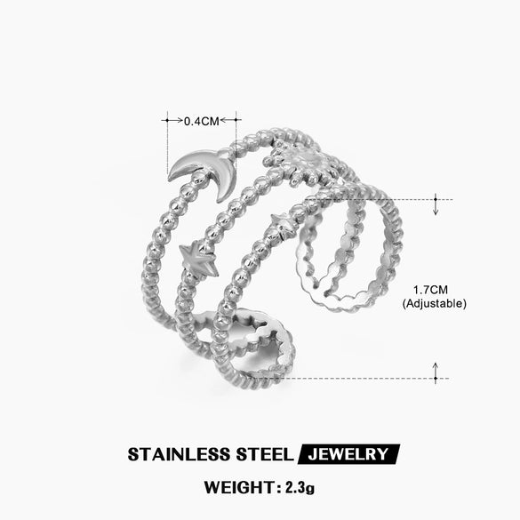 Wholesale Stainless Steel Moon Star Ring With Electroplating For Women