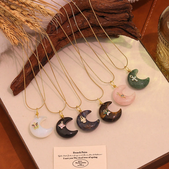 Wholesale Stainless Steel Moonshaped Pendant Necklace With Personality And Minimalist Style