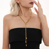 Wholesale Stainless Steel Multi Layer Pull Out Water Drop Sweater Chain With Geometric Pattern Vacuum Plated 18K Gold Adjustable For Women