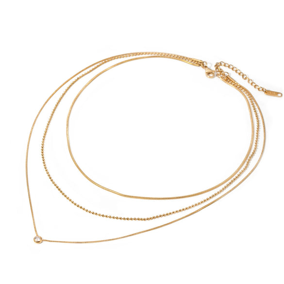 Wholesale Stainless Steel Multi Layer Stacked Rhinestone Geometric Pendant Necklace With Electroplating For Women