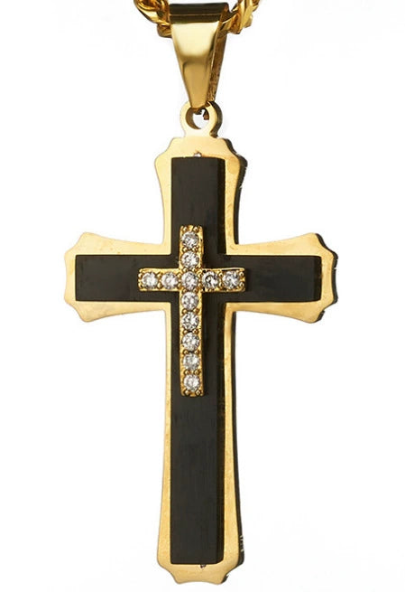 Wholesale Stainless Steel Multilayer Cross Pendant Necklace With Diamond Zircon For Men Exotic Style Jewelry