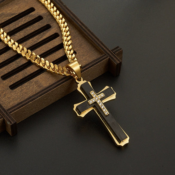 Wholesale Stainless Steel Multilayer Cross Pendant Necklace With Diamond Zircon For Men Exotic Style Jewelry