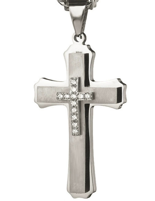 Wholesale Stainless Steel Multilayer Cross Pendant Necklace With Diamond Zircon For Men Exotic Style Jewelry
