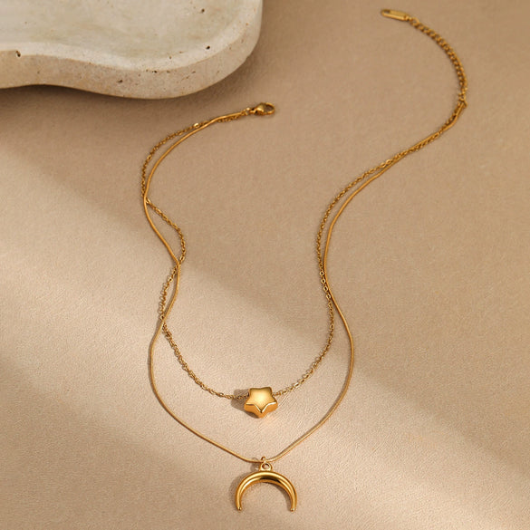 Wholesale Stainless Steel Multilayer Necklace With Star Moon Geometric Pattern And Electroplating Design For Women