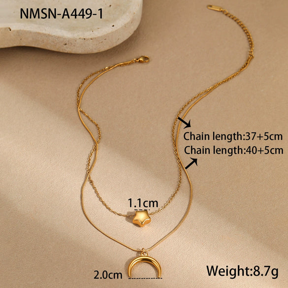 Wholesale Stainless Steel Multilayer Necklace With Star Moon Geometric Pattern And Electroplating Design For Women