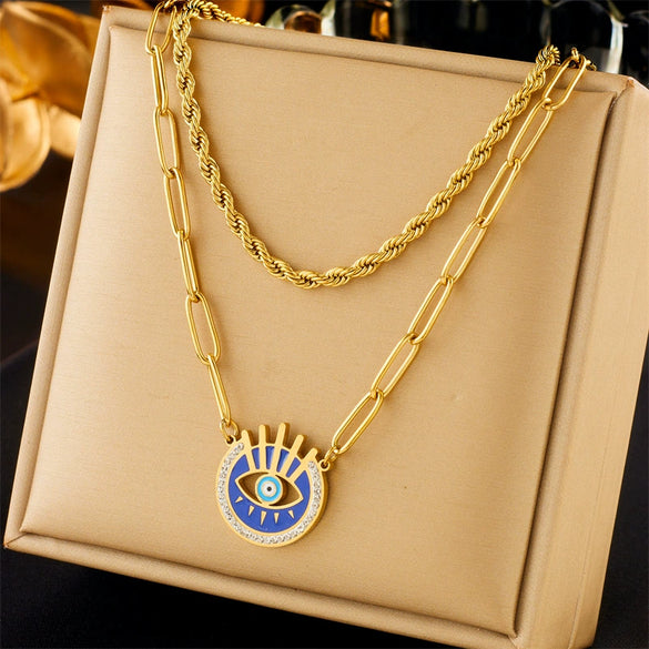 Wholesale Stainless Steel Multilayer Stacked Chain Necklace With Butterfly Snake Star Pendant Electroplated Treatment