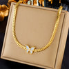 Wholesale Stainless Steel Multilayered Inlaid Green Diamond Metal Necklace Retro Simple Fashion Design Electroplating