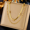 Wholesale Stainless Steel Multilayered Inlaid Green Diamond Metal Necklace Retro Simple Fashion Design Electroplating