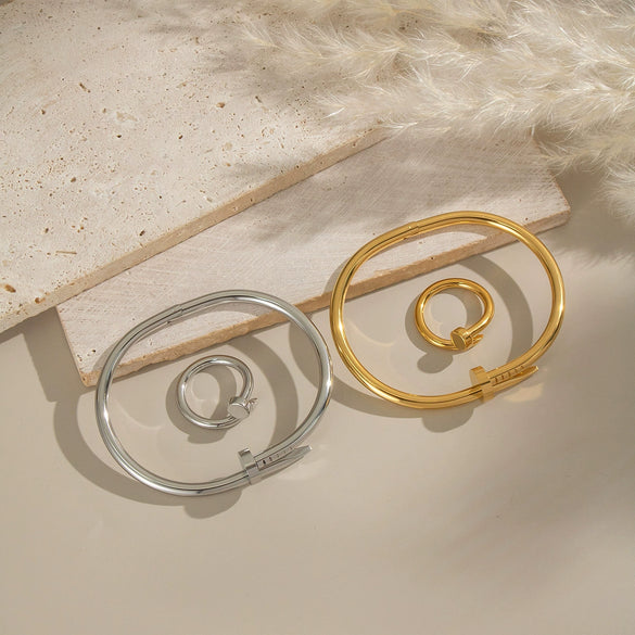 Wholesale Stainless Steel Nail Bracelet Ring Accessories Jewelry With 18K Gold Electroplated Stylish Design