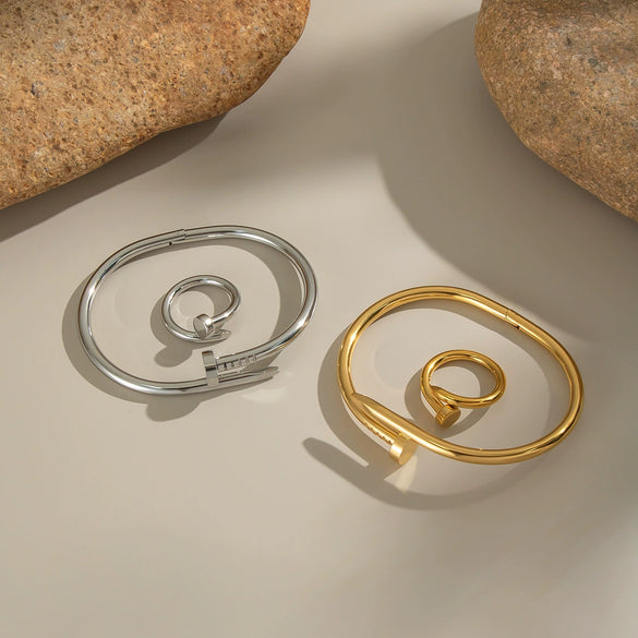 Wholesale Stainless Steel Nail Bracelet Ring Accessories Jewelry With 18K Gold Electroplated Stylish Design