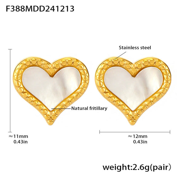 Wholesale Stainless Steel Natural Fritillary Love Clavicle Necklace And Earrings Set With Electroplating Artistic Style