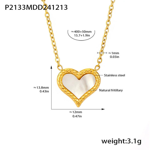 Wholesale Stainless Steel Natural Fritillary Love Clavicle Necklace And Earrings Set With Electroplating Artistic Style