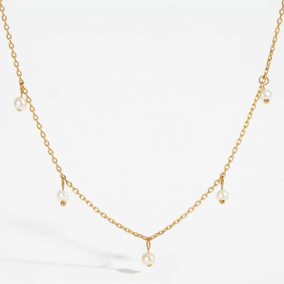Wholesale Stainless Steel Natural Pearl Tassel Pendant Necklace Light Luxury Geometric Electroplated For Women
