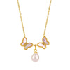 Wholesale 316L Stainless Steel Natural Shell Double Butterfly Geometric Clavicle Necklace Pvd Plated 18K Gold Jewelry For Women