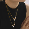 Wholesale Stainless Steel Natural Shell Double Butterfly Geometric Diamond Beads Collarbone Necklace Pvd Plated 18K Gold Jewelry For Women