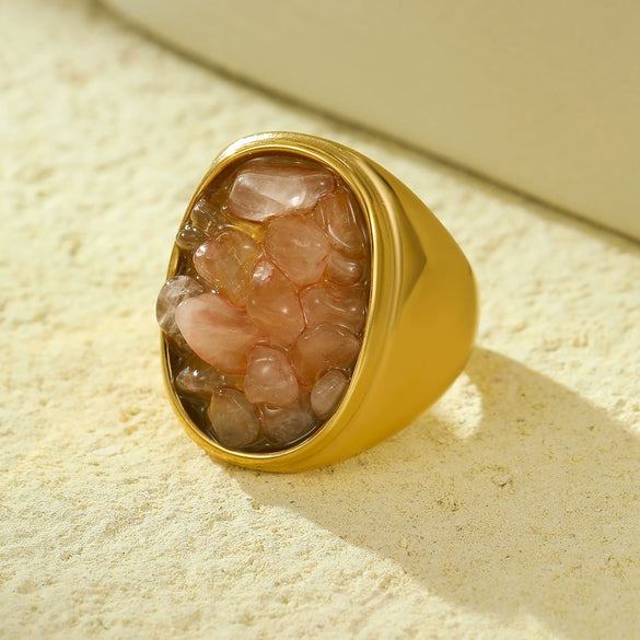 Wholesale Stainless Steel Natural Stone Geometric Ring Electroplated Fashion Women's Hand Jewelry