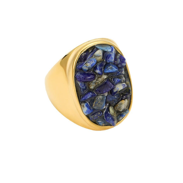 Wholesale Stainless Steel Natural Stone Geometric Ring Electroplated Fashion Women's Hand Jewelry