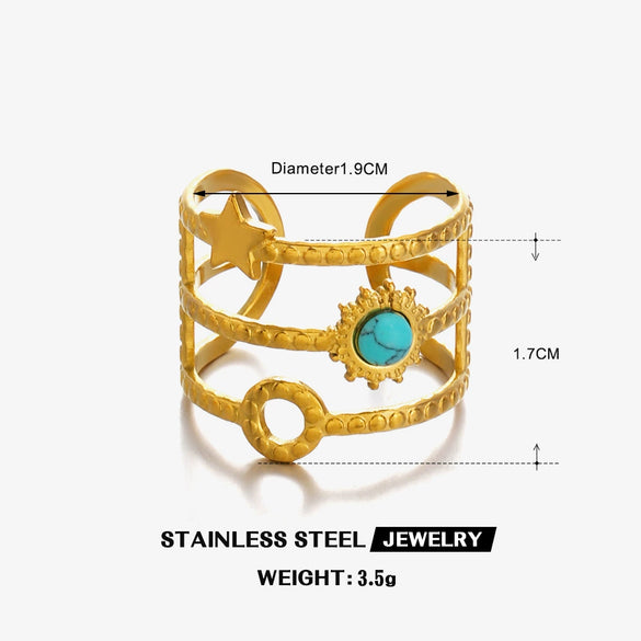 Wholesale Stainless Steel Natural Stone Star Shape Ring For Women With Electroplating