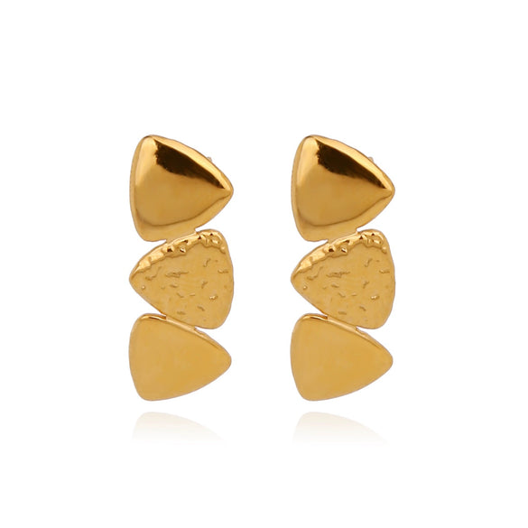 Wholesale Stainless Steel Natural Style Geometric And Leaf Patterned Electroplated Triangle Blade Lava Texture Earrings For Women
