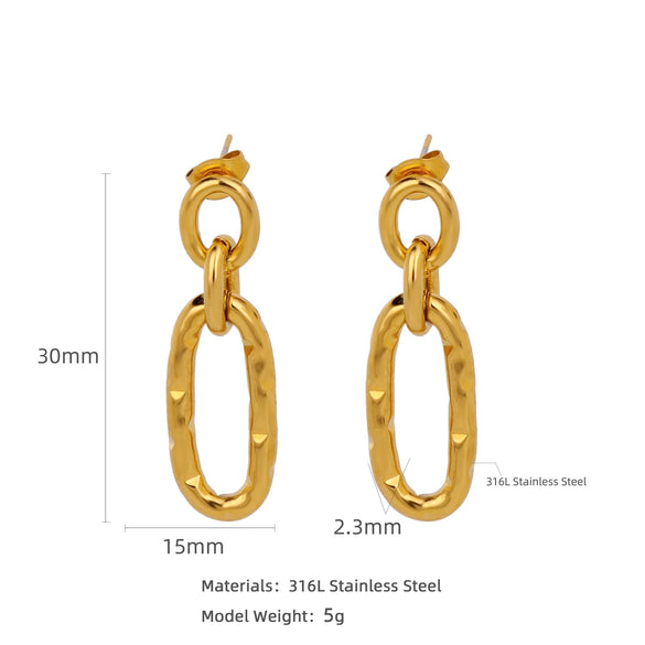 Wholesale Stainless Steel Natural Style Geometric And Leaf Patterned Electroplated Triangle Blade Lava Texture Earrings For Women