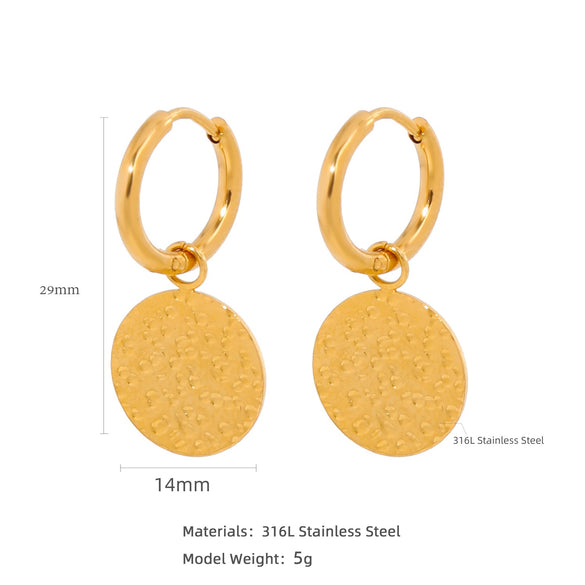 Wholesale Stainless Steel Natural Style Geometric And Leaf Patterned Electroplated Triangle Blade Lava Texture Earrings For Women