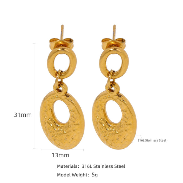 Wholesale Stainless Steel Natural Style Geometric And Leaf Patterned Electroplated Triangle Blade Lava Texture Earrings For Women