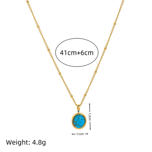 Wholesale Stainless Steel Natural Turquoise Pendant Necklace With Vacuum Plating 18K Gold Color