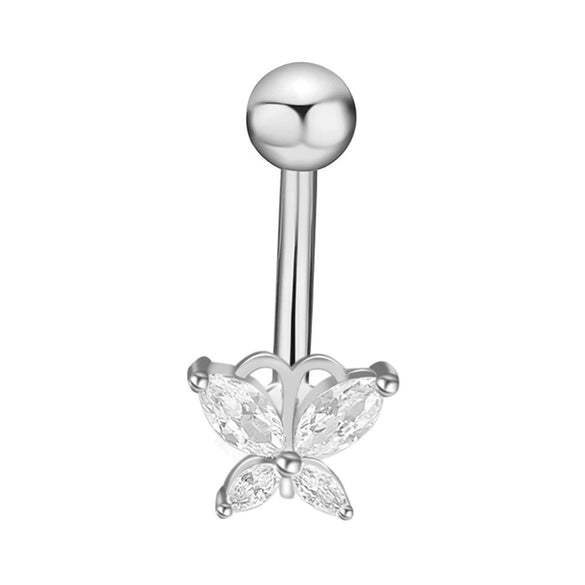 Wholesale Stainless Steel Navel Ring With Heart Butterfly Skull Leaves Star Crown Flowers Zircon Electroplated Women's Piercing Jewelry