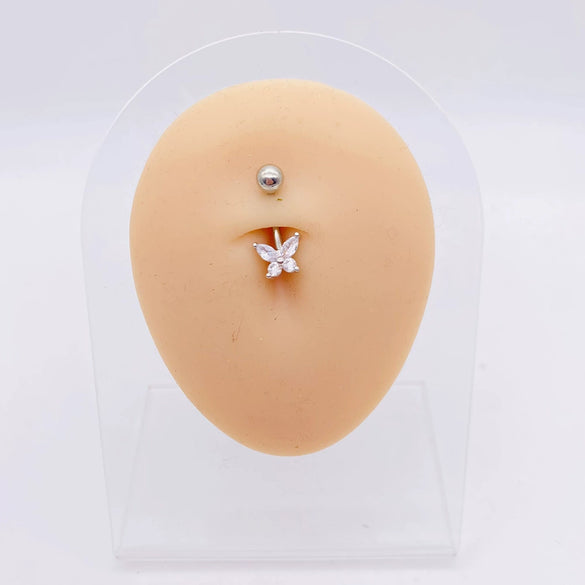 Wholesale Stainless Steel Navel Ring With Heart Butterfly Skull Leaves Star Crown Flowers Zircon Electroplated Women's Piercing Jewelry