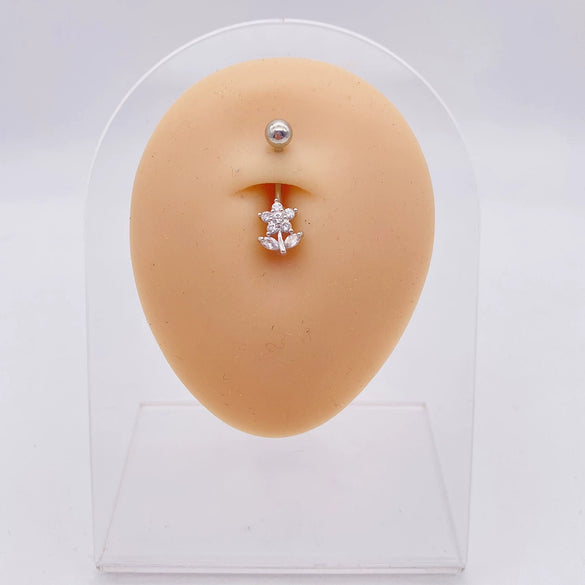 Wholesale Stainless Steel Navel Ring With Heart Butterfly Skull Leaves Star Crown Flowers Zircon Electroplated Women's Piercing Jewelry