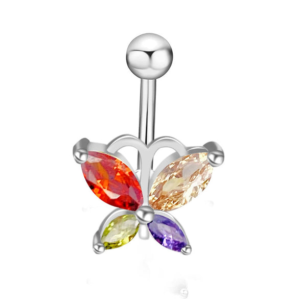 Wholesale Stainless Steel Navel Ring With Heart Butterfly Skull Leaves Star Crown Flowers Zircon Electroplated Women's Piercing Jewelry